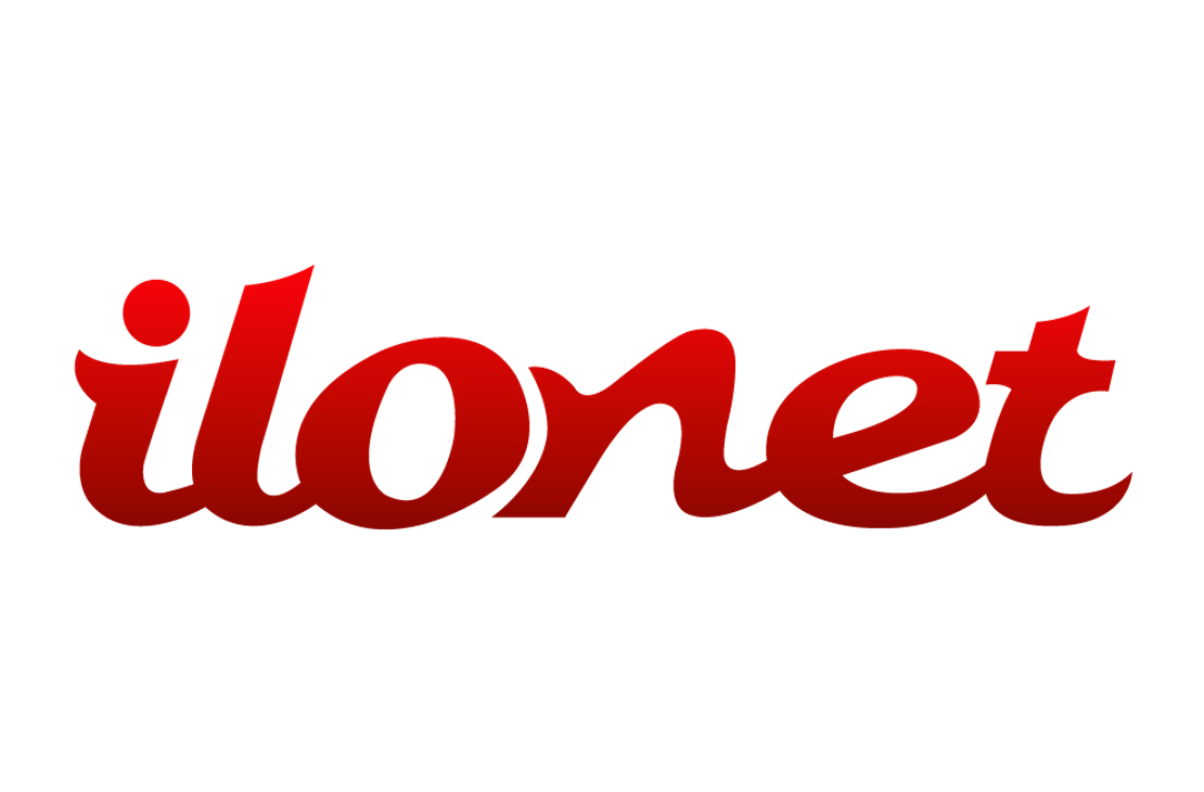 Ilonet-yrityksen logo, jossa sana "ilonet" on kirjoitettu kursiivilla, tyylitellyllä fontilla. Tekstin väri on liukuvärjätty tumman punaisesta tai kastanjanruskeasta hieman vaaleampaan punaiseen. Logo on sijoitettu yksinkertaiselle mustalle taustalle.