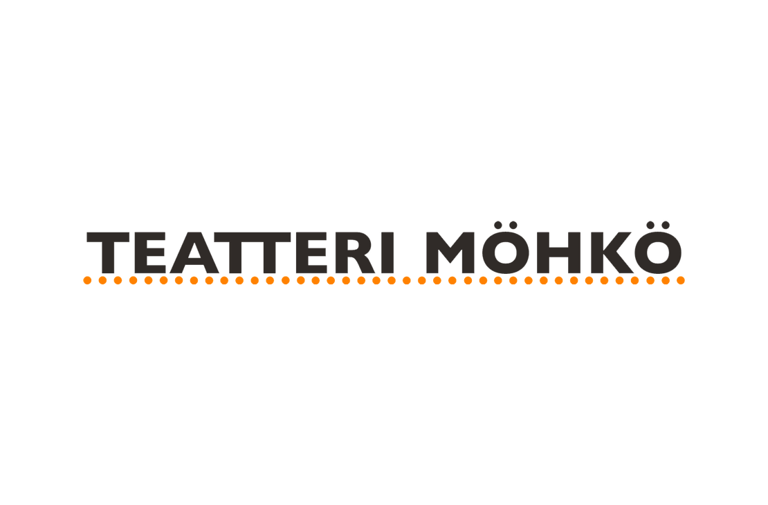 Teatteri Möhkö -teatteriryhmän logo. Logossa on suuri, tummanharmaa, paksu, isoin kirjaimin kirjoitettu teksti "TEATTERI MÖHKÖ". Tekstin alapuolella on vaakasuora rivi kirkkaan oransseja palloja tai pisteitä. Logo on valkoisella taustalla.
