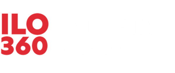 Ilomantsin 360 Palvelukartta -logo. Teksti on kahdessa riviss&auml;: ylh&auml;&auml;ll&auml; "ILOMANTSIN" ja alhaalla "360 PALVELUKARTTA". Sanojen alut "ILO" ja "360" ovat punaisia, ja loput "MANTSIN" ja "PALVELUKARTTA" ovat valkoisia.