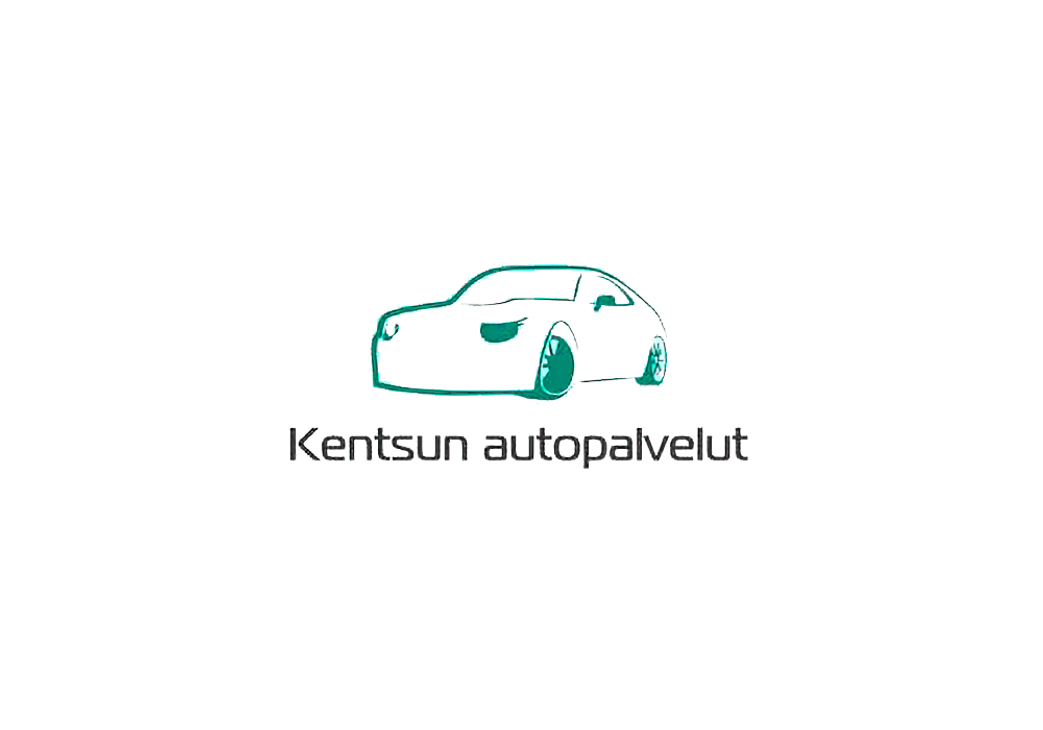Kentsun autopalvelut -yrityksen logo. Logossa on yläosassa tyylitelty, yksivärinen, turkoosinvihreä ääriviivapiirros urheiluautosta. Auton alapuolella on tummanharmaa teksti "Kentsun autopalvelut". Logo on valkoisella taustalla.