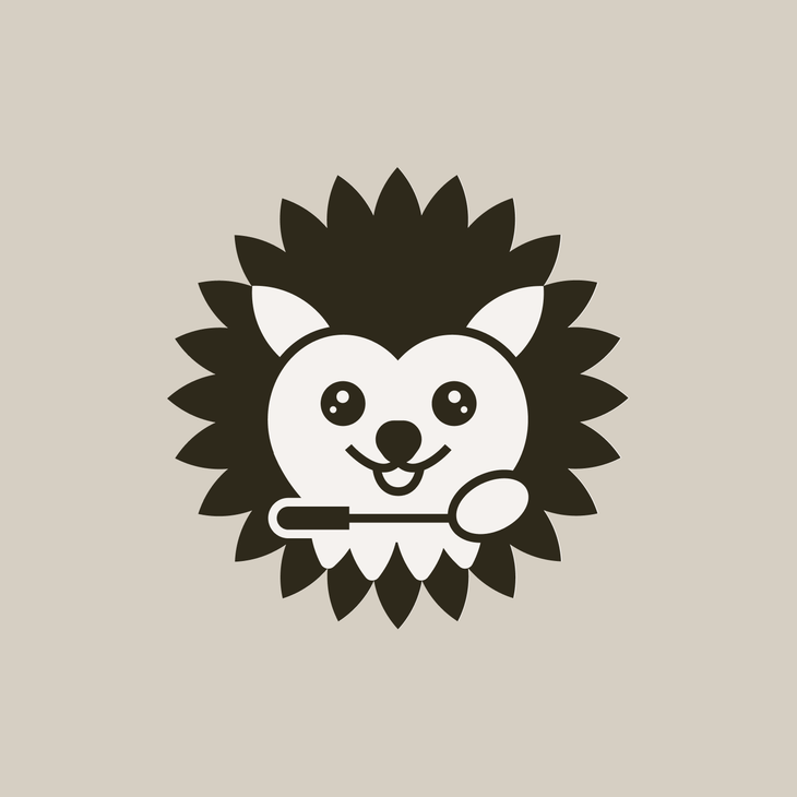 Siilin Hammas -yrityksen logo, jossa on hymyilev&auml; siilihahmo tummien piikkien ymp&auml;r&ouml;im&auml;n&auml;. Siili pitelee k&auml;siss&auml;&auml;n hammasl&auml;&auml;k&auml;rin peili&auml;.