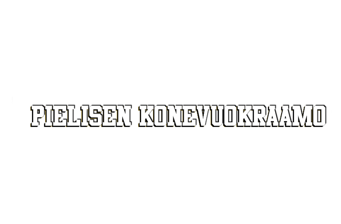 Pielisen Konevuokraamo -yrityksen logo. Logossa on musta vaakasuora palkki, jota reunustaa epäsäännöllinen valkoinen ääriviiva. Palkin sisällä on suuri, valkoinen, kohollaan oleva teksti "PIELISEN KONEVUOKRAAMO" isolla, paksulla, stencil-tyylisellä fontilla.