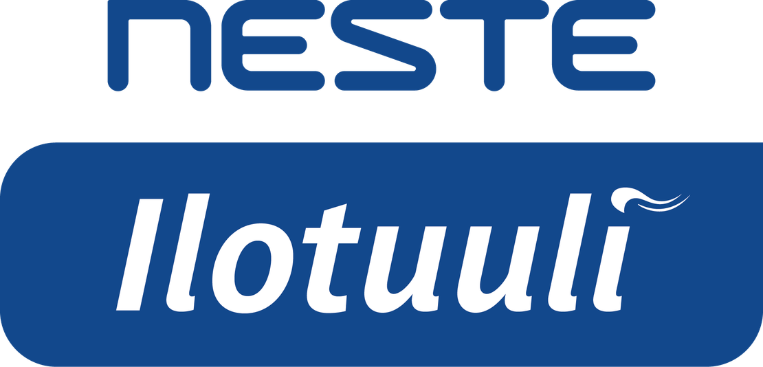 Neste Iilotuuli -logo, jossa on Nesteen vihre&auml;-valkoinen pisaratunnus ja sen alla tummansinisell&auml; teksti "NESTE Ilotuuli".