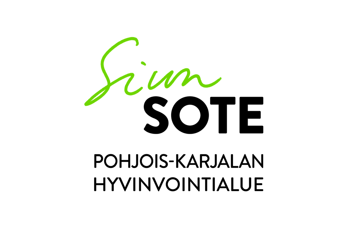 Siun sote -hyvinvointialueen logo. Logossa on ylärivillä kirkkaan limevihreällä käsinkirjoitetulla tyylillä sana "Siun" ja sen alla isolla, mustalla, paksulla fontilla sana "SOTE". Alimpana on kaksi riviä mustaa tekstiä: "POHJOIS-KARJALAN" ja "HYVINVOINTIALUE". Logo on valkoisella taustalla.