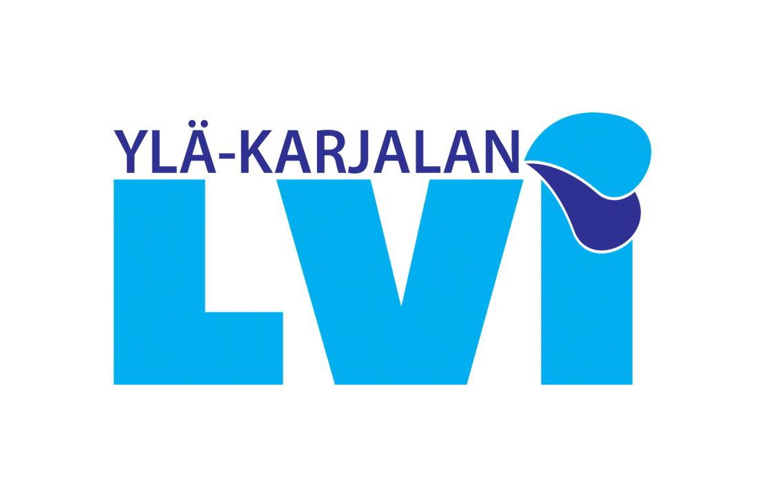 Yl&auml;-Karjalan LVI -yrityksen logo. Yl&auml;rivill&auml; lukee tummansinisell&auml;, isolla fontilla "YL&Auml;-KARJALAN". Sen alapuolella on eritt&auml;in suuri, kirkkaan **vaaleansininen teksti "LVI" isolla ja paksulla fontilla. I-kirjaimen yl&auml;osa on korvattu tumman- ja vaaleansinisen v&auml;risell&auml;, tyylitellyll&auml; vesipisarasymbolilla. Logo on valkoisella taustalla.