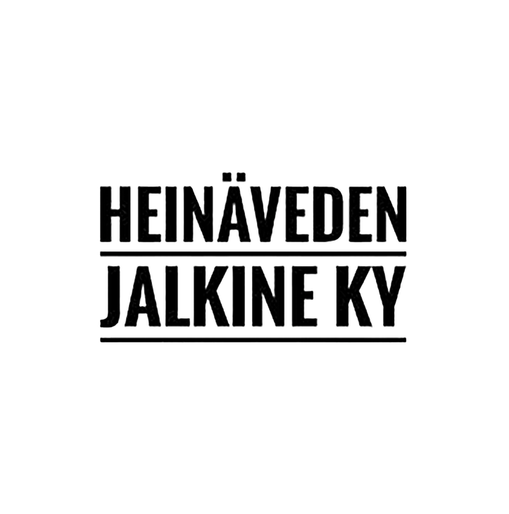Heinäveden Jalkine Ky -yrityksen logo. Logossa on kaksi riviä mustaa, isoin kirjaimin kirjoitettua, sanz-serif-fontilla olevaa tekstiä. Ylärivillä lukee "HEINÄVEDEN" ja alarivillä "JALKINE KY". Rivien välissä sekä alarivin alla on ohut musta vaakaviiva. Logo on valkoisella taustalla.