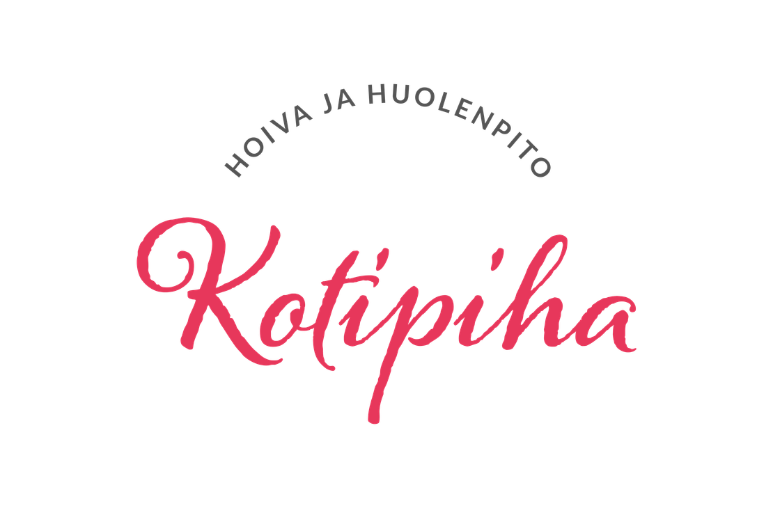 Kotipiha Hoiva ja Huolenpito -yrityksen logo. Sana "Kotipiha" on kirjoitettu suurella, punaisella, koristeellisella, käsinkirjoitetulla fontilla. Sen yläpuolella on kaarevasti sijoitettu harmaalla, pienemmällä tekstillä sanat "HOIVA JA HUOLENPITO". Logo on valkoisella taustalla.