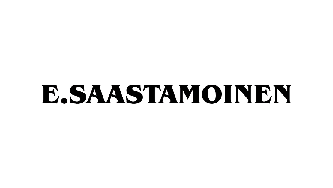 E. Saastamoinen -yrityksen logo. Logossa on suuri, musta, lihavoitu teksti "E. SAASTAMOINEN" isolla, perinteisell&auml; serif-fontilla. Logo on valkoisella taustalla.