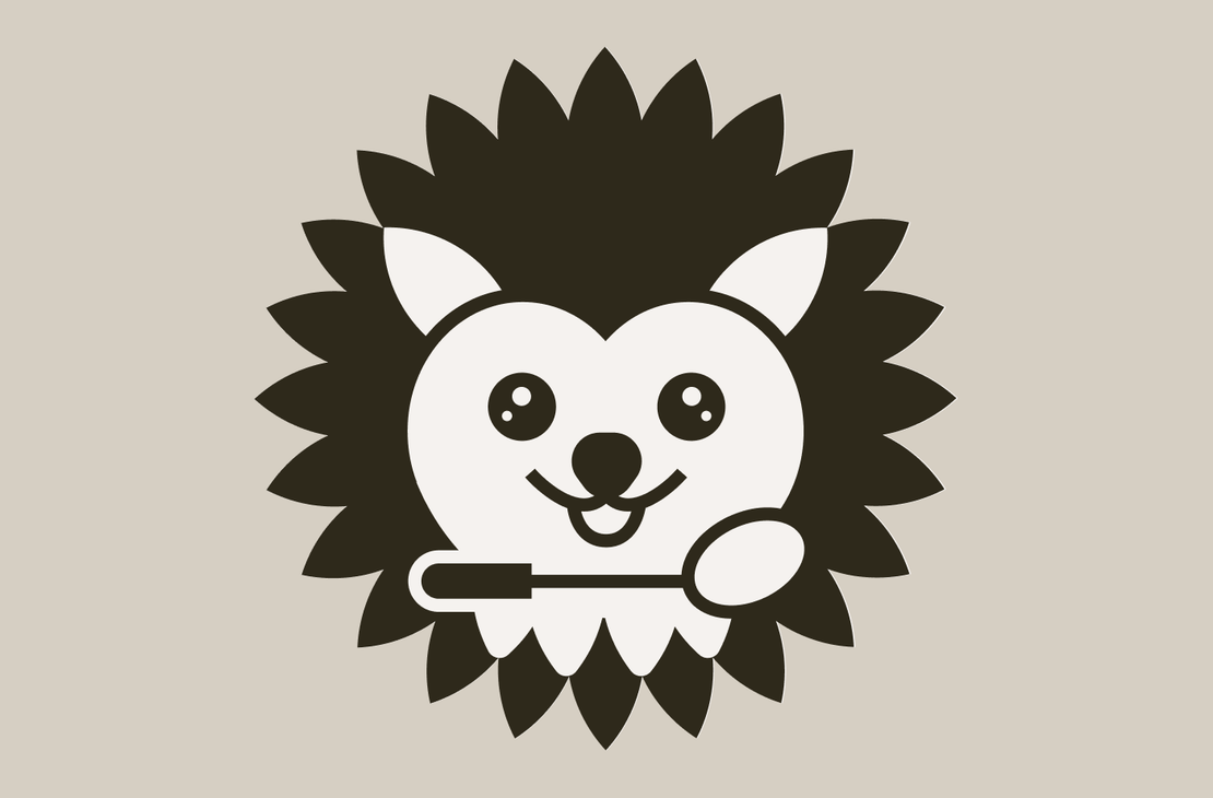 Siilin Hammas -yrityksen logo, jossa on hymyilev&auml; siilihahmo tummien piikkien ymp&auml;r&ouml;im&auml;n&auml;. Siili pitelee k&auml;siss&auml;&auml;n hammasl&auml;&auml;k&auml;rin peili&auml;.