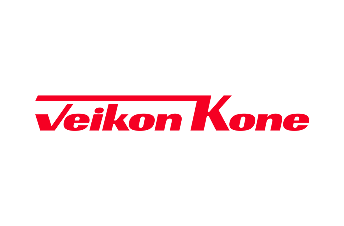 Veikon Kone -yrityksen logon pohja. Kuvassa on pitkä, horisontaalinen, kirkkaan punainen suorakulmio, joka kapenee hieman oikealta puolelta. Palkin sisällä on valkoinen teksti, joka tässä kuvassa ei erotu punaisesta taustasta. Logo on valkoisella taustalla.