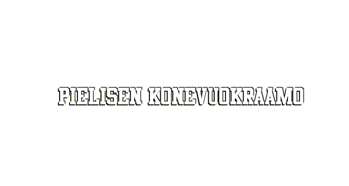 Pielisen Konevuokraamo -yrityksen logo. Logossa on musta vaakasuora palkki, jota reunustaa epäsäännöllinen valkoinen ääriviiva. Palkin sisällä on suuri, valkoinen, kohollaan oleva teksti "PIELISEN KONEVUOKRAAMO" isolla, paksulla, stencil-tyylisellä fontilla.