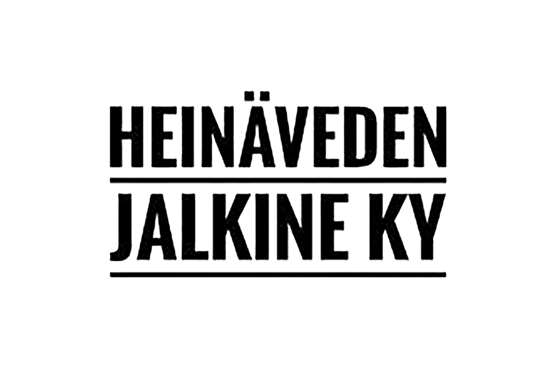 Heinäveden Jalkine Ky -yrityksen logo. Logossa on kaksi riviä mustaa, isoin kirjaimin kirjoitettua, sanz-serif-fontilla olevaa tekstiä. Ylärivillä lukee "HEINÄVEDEN" ja alarivillä "JALKINE KY". Rivien välissä sekä alarivin alla on ohut musta vaakaviiva. Logo on valkoisella taustalla.