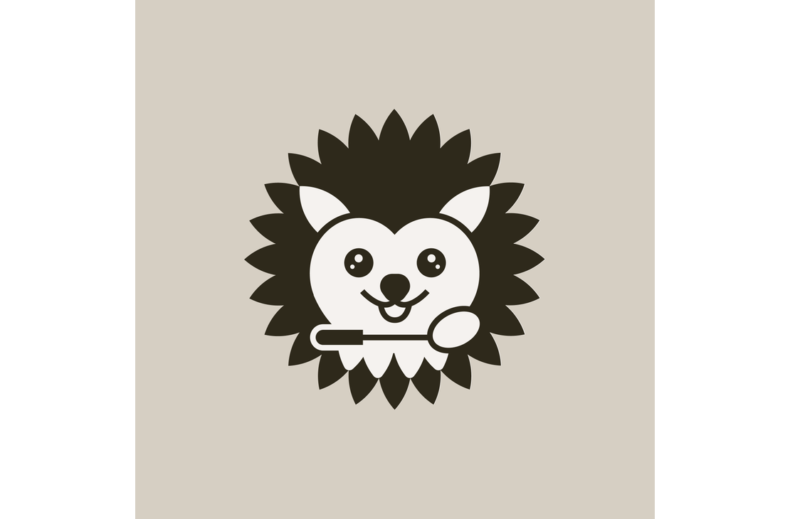 Siilin Hammas -yrityksen logo, jossa on hymyilev&auml; siilihahmo tummien piikkien ymp&auml;r&ouml;im&auml;n&auml;. Siili pitelee k&auml;siss&auml;&auml;n hammasl&auml;&auml;k&auml;rin peili&auml;.
