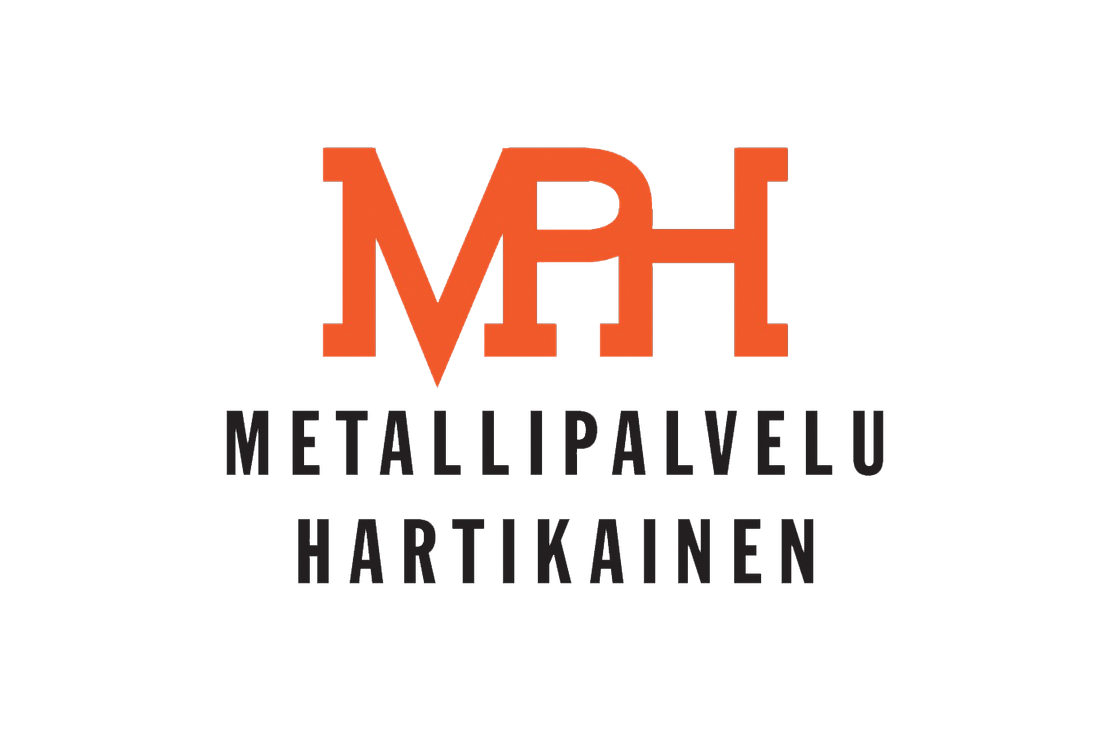 Metallipalvelu Hartikainen -yrityksen logo. Yl&auml;osassa on suuri, tyylitelty, kirkkaan oranssi tunnus "MPH", jossa kirjaimet on yhdistetty toisiinsa. Tunnuksen alapuolella on kaksi rivi&auml; mustaa, isoin kirjaimin kirjoitettua, sanz-serif-fontilla olevaa teksti&auml;: yl&auml;rivill&auml; "METALLIPALVELU" ja alarivill&auml; "HARTIKAINEN". Logo on valkoisella taustalla.