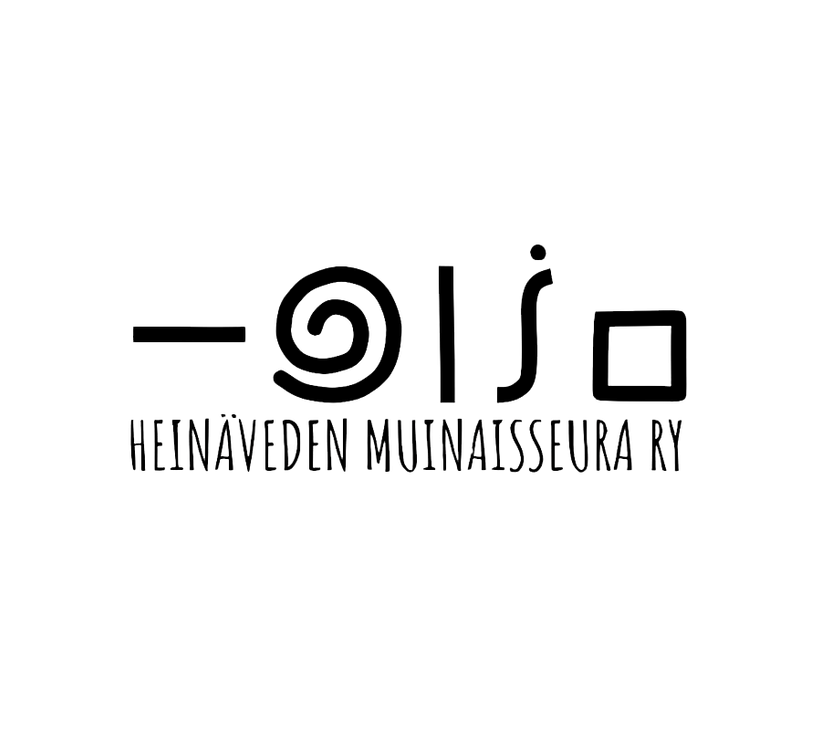 Hein&auml;veden Muinaisseura ry -yhdistyksen logo. Yl&auml;osassa on musta, minimalistinen kuvio, joka koostuu viivasta, spiraalista, kahdesta pystysuorasta viivasta (muistuttaen kirjaimia L ja I), J-kirjaimesta ja neli&ouml;n &auml;&auml;riviivasta. Kuvio saattaa viitata muinaisiin symboleihin. Kuvan alapuolella lukee mustalla, isoin kirjaimin kirjoitetulla tekstill&auml; "HEIN&Auml;VEDEN MUINAISSEURA RY". Logo on valkoisella taustalla.
