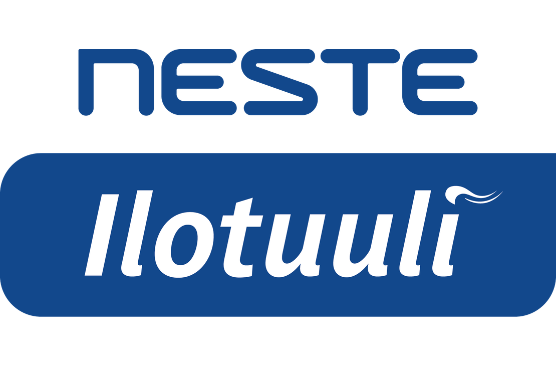 Neste Iilotuuli -logo, jossa on Nesteen vihre&auml;-valkoinen pisaratunnus ja sen alla tummansinisell&auml; teksti "NESTE Ilotuuli".