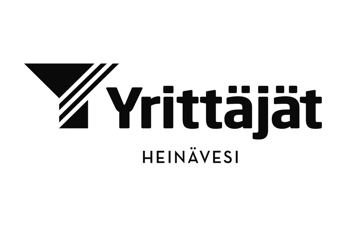 Suomen Yrittäjien logo, jonka alapuolella lukee paikallisyhdistyksen nimi Heinävesi. Mustavalkoinen logo koostuu tyylitellystä Y-kirjaimesta ja tekstistä Yrittäjät.