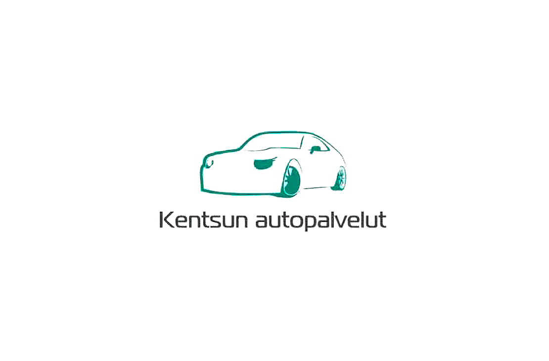 Kentsun autopalvelut -yrityksen logo. Logossa on yläosassa tyylitelty, yksivärinen, turkoosinvihreä ääriviivapiirros urheiluautosta. Auton alapuolella on tummanharmaa teksti "Kentsun autopalvelut". Logo on valkoisella taustalla.