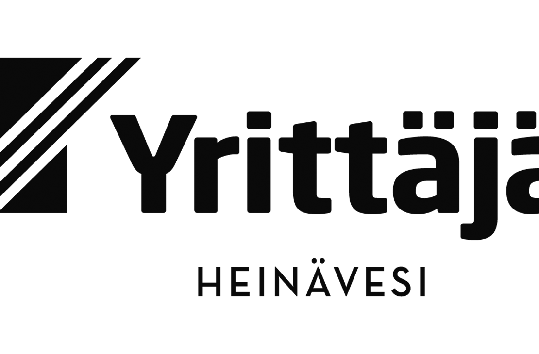 Suomen Yrittäjien logo, jonka alapuolella lukee paikallisyhdistyksen nimi Heinävesi. Mustavalkoinen logo koostuu tyylitellystä Y-kirjaimesta ja tekstistä Yrittäjät.