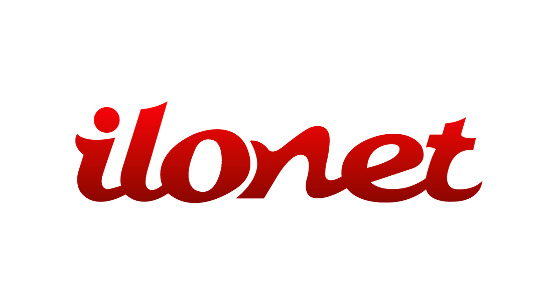 Ilonet-yrityksen logo, jossa sana "ilonet" on kirjoitettu kursiivilla, tyylitellyllä fontilla. Tekstin väri on liukuvärjätty tumman punaisesta tai kastanjanruskeasta hieman vaaleampaan punaiseen. Logo on sijoitettu yksinkertaiselle mustalle taustalle.