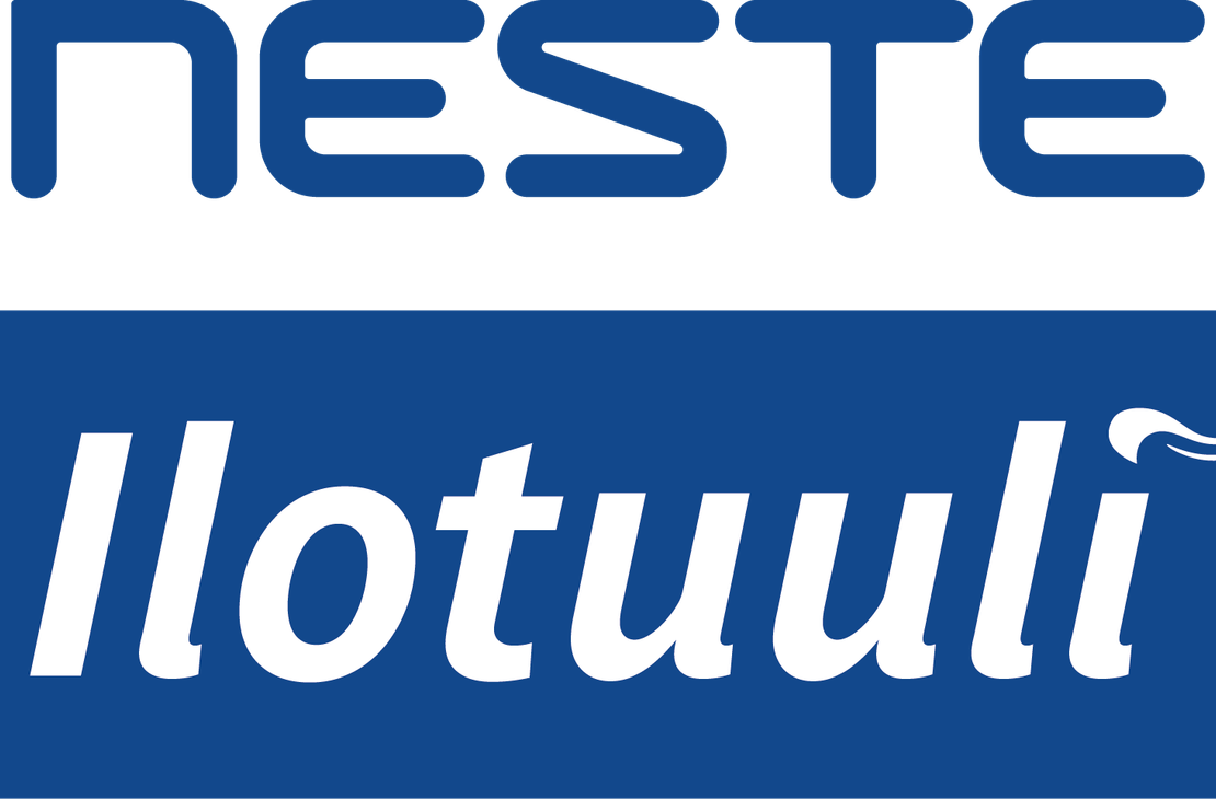 Neste Iilotuuli -logo, jossa on Nesteen vihre&auml;-valkoinen pisaratunnus ja sen alla tummansinisell&auml; teksti "NESTE Ilotuuli".