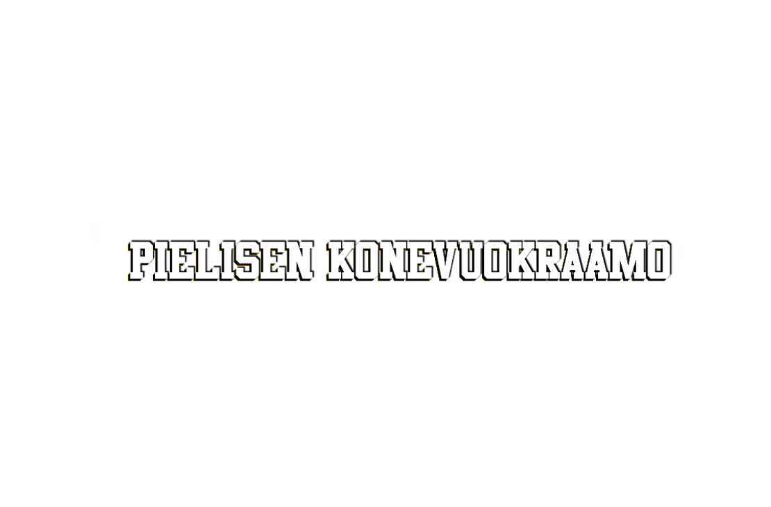 Pielisen Konevuokraamo -yrityksen logo. Logossa on musta vaakasuora palkki, jota reunustaa epäsäännöllinen valkoinen ääriviiva. Palkin sisällä on suuri, valkoinen, kohollaan oleva teksti "PIELISEN KONEVUOKRAAMO" isolla, paksulla, stencil-tyylisellä fontilla.