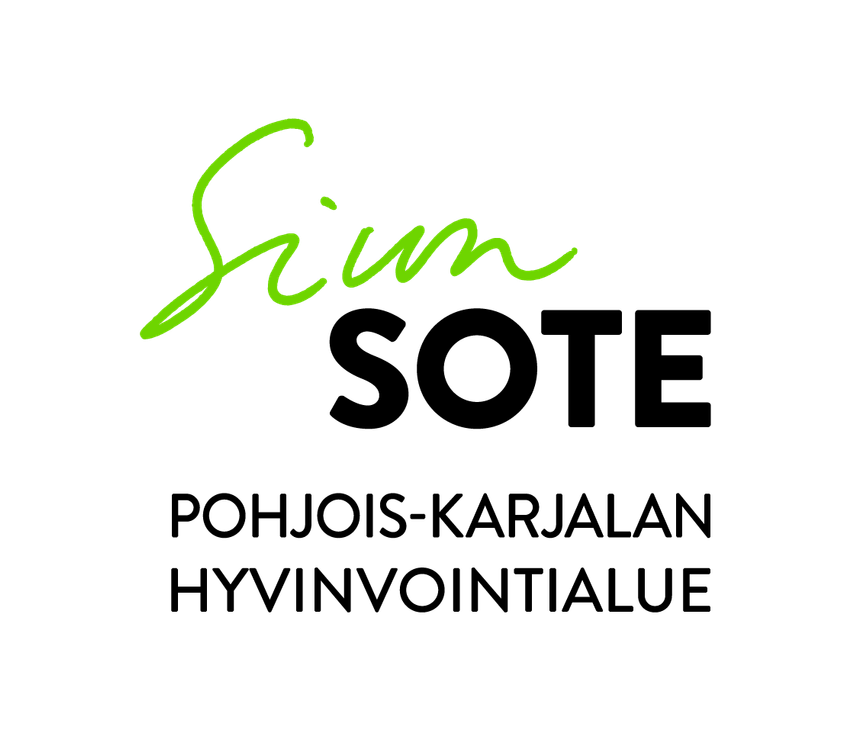 Siun sote -hyvinvointialueen logo. Logossa on ylärivillä kirkkaan limevihreällä käsinkirjoitetulla tyylillä sana "Siun" ja sen alla isolla, mustalla, paksulla fontilla sana "SOTE". Alimpana on kaksi riviä mustaa tekstiä: "POHJOIS-KARJALAN" ja "HYVINVOINTIALUE". Logo on valkoisella taustalla.