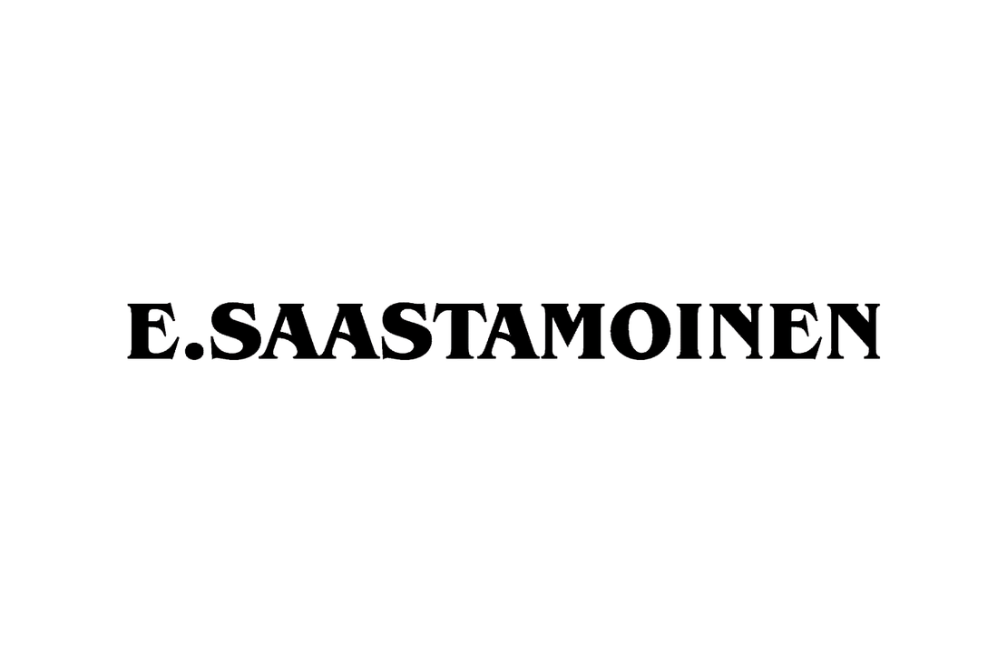 E. Saastamoinen -yrityksen logo. Logossa on suuri, musta, lihavoitu teksti "E. SAASTAMOINEN" isolla, perinteisellä serif-fontilla. Logo on valkoisella taustalla.