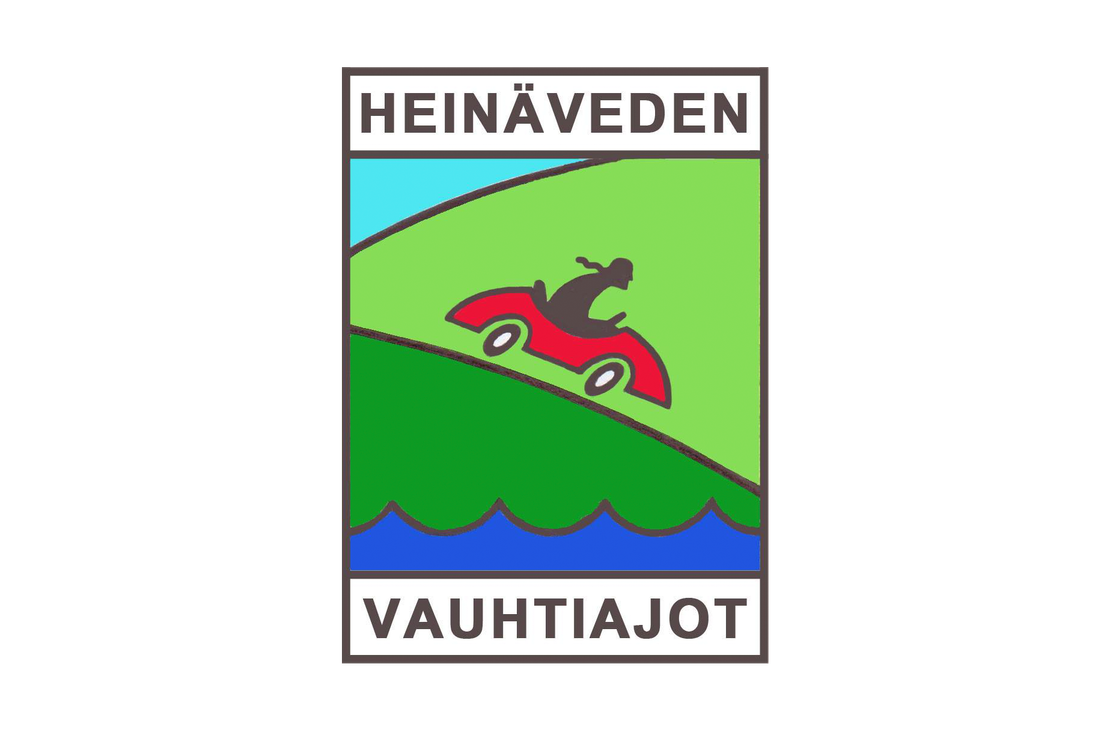 Heinäveden Vauhtiajot -tapahtuman tunnus. Tunnus on pystysuuntainen, suorakulmion muotoinen. Yläreunassa lukee tummanruskealla, isolla fontilla "HEINÄVEDEN" ja alareunassa samalla fontilla "VAUHTIAJOT". Keskellä on kuvitus: kirkkaan vihreä, kumpuileva mäki tai rinne, jonka päällä punainen ralliauto tai menopeli, jota ajaa tumma siluetti. Kuvan alaosassa on sininen vesialue ja yläosassa vaaleansininen taivas.