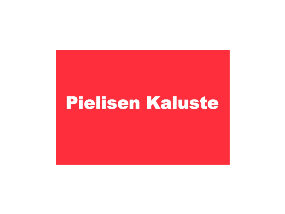 Pielisen Kaluste -yrityksen logo tai tunnus. Logossa on kirkkaan punainen suorakulmion muotoinen tausta. Keskell&auml; lukee suurella, valkoisella, lihavoidulla fontilla teksti "Pielisen Kaluste".