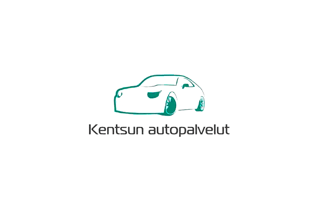 Kentsun autopalvelut -yrityksen logo. Logossa on yläosassa tyylitelty, yksivärinen, turkoosinvihreä ääriviivapiirros urheiluautosta. Auton alapuolella on tummanharmaa teksti "Kentsun autopalvelut". Logo on valkoisella taustalla.