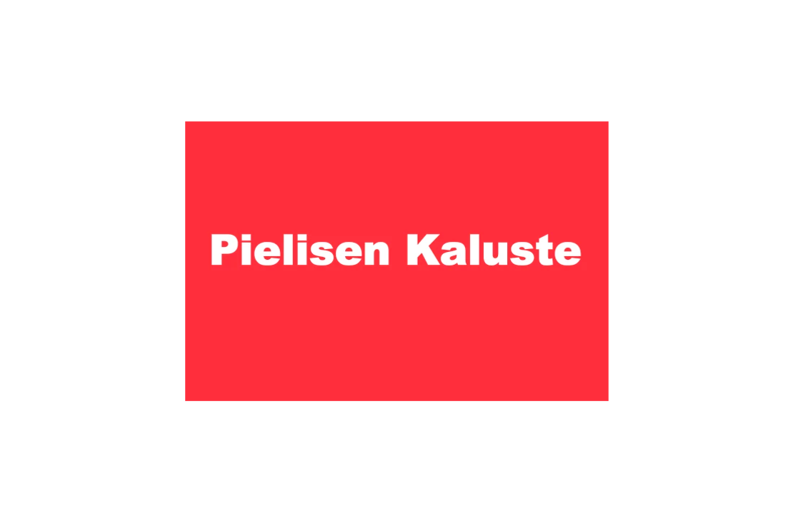 Pielisen Kaluste -yrityksen logo tai tunnus. Logossa on kirkkaan punainen suorakulmion muotoinen tausta. Keskell&auml; lukee suurella, valkoisella, lihavoidulla fontilla teksti "Pielisen Kaluste".