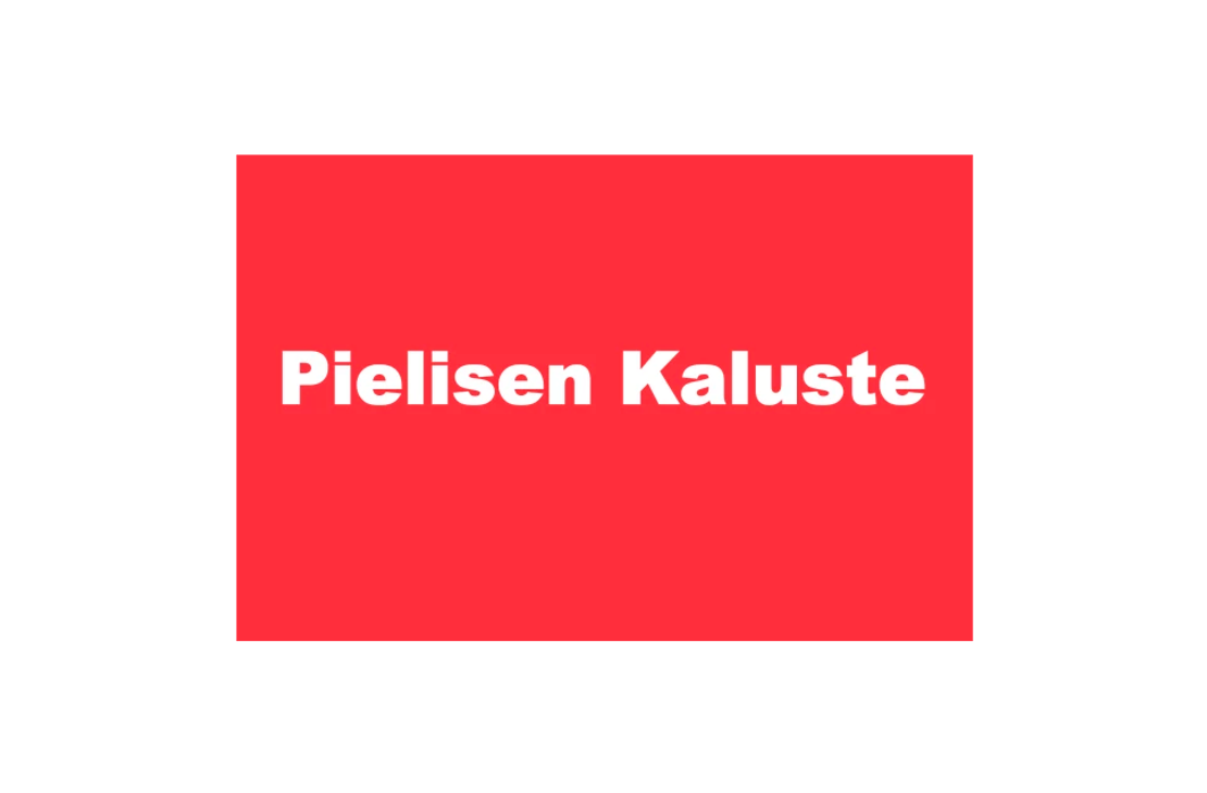 Pielisen Kaluste -yrityksen logo tai tunnus. Logossa on kirkkaan punainen suorakulmion muotoinen tausta. Keskellä lukee suurella, valkoisella, lihavoidulla fontilla teksti "Pielisen Kaluste".