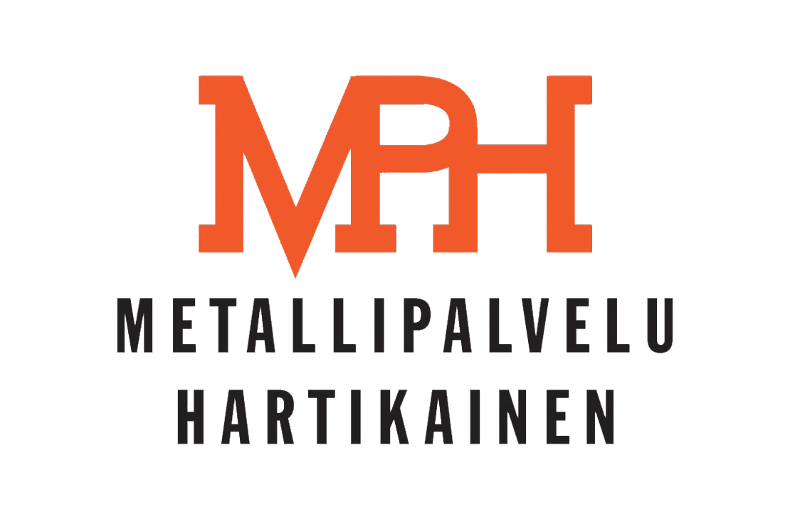 Metallipalvelu Hartikainen -yrityksen logo. Yläosassa on suuri, tyylitelty, kirkkaan oranssi tunnus "MPH", jossa kirjaimet on yhdistetty toisiinsa. Tunnuksen alapuolella on kaksi riviä mustaa, isoin kirjaimin kirjoitettua, sanz-serif-fontilla olevaa tekstiä: ylärivillä "METALLIPALVELU" ja alarivillä "HARTIKAINEN". Logo on valkoisella taustalla.